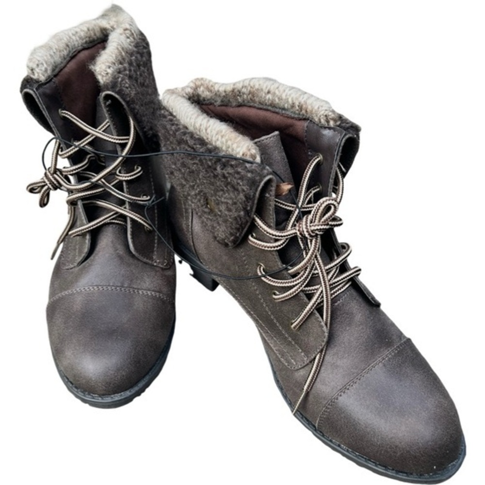 Cliffs Brown Fur top Lace-Up ankle boots Boots - Picture 1 of 11